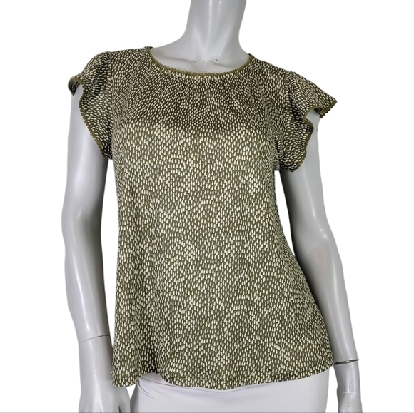 Loft SZ Small Top Green & White 100% Linen Cap Sleeve Lightweight - Picture 1 of 8